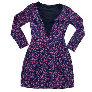 I Heart Ronson Dress 4 Black Pink Blue Floral Long Sleeve V Neck Midi Office